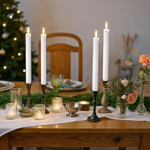 Image of Taper Candles Battery Operated, Flameless Taper Candles with Remote Timer, White Real Wax LED Flameless Candlesticks for Christmas Home Decor(Set of 3, 0.78 inch x 9.65 inch)