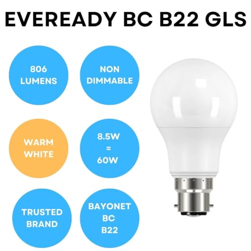 Eveready Bayonet Light Bulb 60w, B22 LED Bulbs Warm White 2700K, LED BC Energy Saver Bulb, 806 Lumen, Non-Dimmable, 3-Pack - Image 2