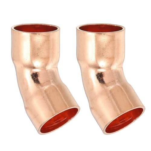 PATIKIL 15mm 1mm Thick Elbow Copper Fitting, 2Pcs 99.9% Pure Copper Pipe Fitting 45 Degree Short Radius Tube Connector Sweat Solder for HVAC Refrigeration System