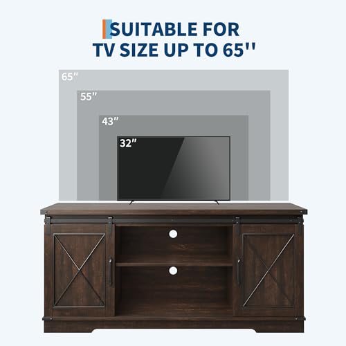 IDEALHOUSE Farmhouse TV Stand and Entertainment Center for Tv up to 65 inches with Sliding Barn Doors and Adjustable Shelf, Tv Media Console Table with Storage Cabinet for Living Room, Brown by IDEALHOUSE - Used condition - Image 7