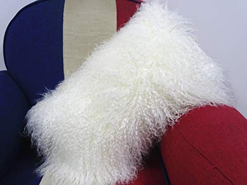 100% Real Mongolian Lamb Sheepskin Woll Fur Soft Pillowcase/Cushion Cover (12X20Inch, White) #TOP2