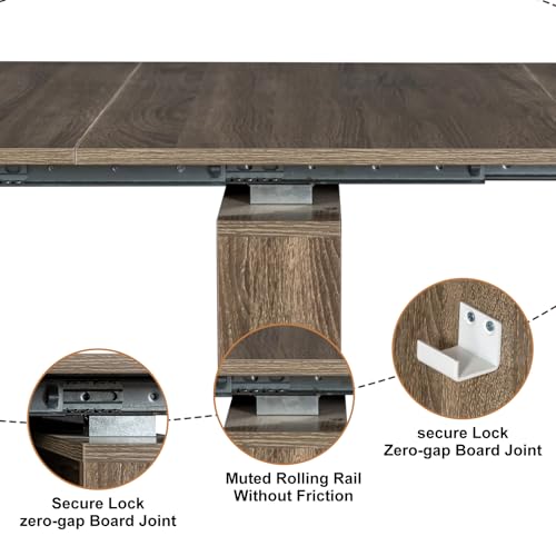 Extendable Dining Table for 2–14 People, Modern Space-Saving Banquet Table with 5 Removable Leaves, 20" to 118" Wooden Dining Room Table for Small Kitchens, Gatherings Office Areas, Oak