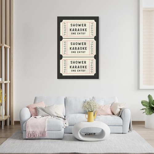 Funny Shower Karaoke Ticket Print Bathroom Canvas Poster for Decor, Retro Black Toilet Wall Art, Cute Vintage Bath Decor, Aesthetic Art, Guest Bathroom Canvas Wall Art 8x12inch Framed by WHQethrial - Used condition - Image 4