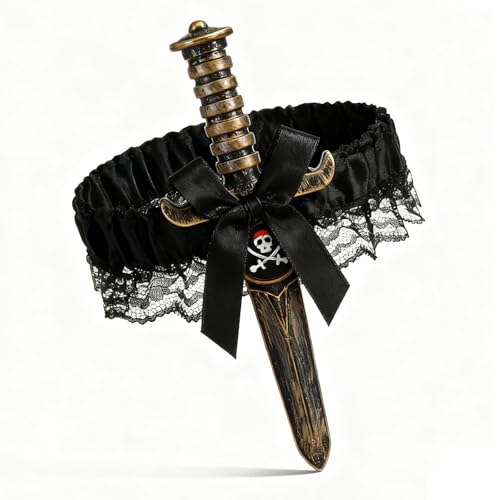 2PC Pirate Sword & Thigh Holster Set for Women - Sexy Costume Accessories for Pirate Dress Halloween Cosplay LARP (Black)