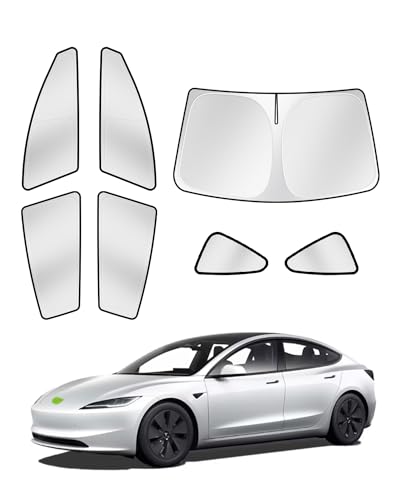 Canvcle Sunshades for Tesla Model 3 2016-2025 2026 (Fit Model 3 Highland) Accessories Windshield Sun Shade Side Rear Window Shade Cover Sun Visor Shield Privacy Protection Keep Vehicle Cool 7PCS