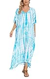 Beautybatik Blue Women Hippie Tie Dye Caftan Kaftan Loungewear Maxi Plus Size Long Dress 4X
