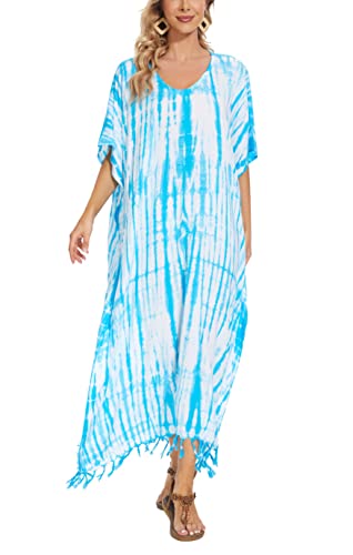 Image of Beautybatik Women Hippie Tie Dye Caftan Kaftan Loungewear Maxi Plus Size Long Dress XL to 4X