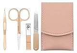 Embalaje exquisito. Sandarui Set de Manicura, Acero Inoxidable Juego de Pedicura Cortaúñas con Estuche de Cuero Kit para Viajes (Rosa Oro)