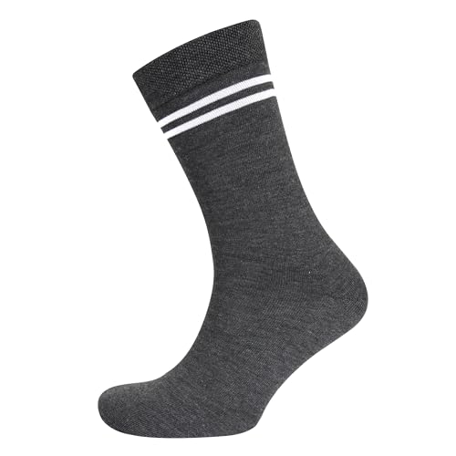 Image of Grey with White Stripes Calf Length Woolen School Socks for Boys &Girls (Pack of 5 Pairs)