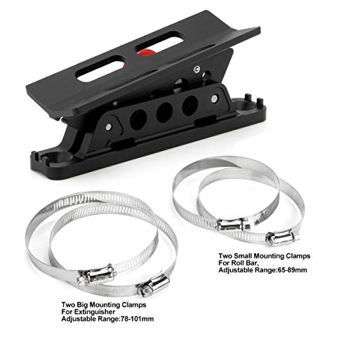 Quick Release Aluminum Fire Extinguisher Holder Mount Bracket Roll Bar Mount Bottle Holder Adjustable with 4 Clamps for Wrangler TJ JK JL JKU UTV Polaris RZR Ranger (2PCS Black)