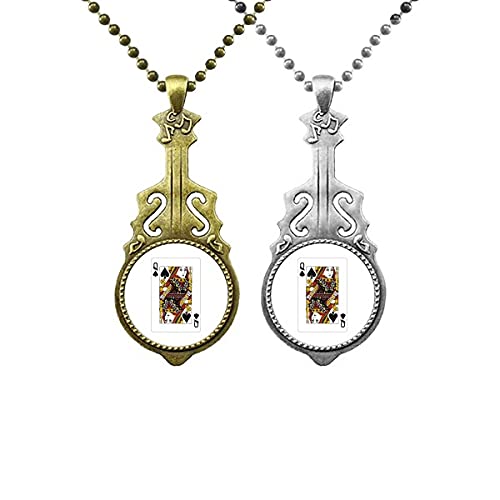 Collar de cartas con colgante de pica Q y guitarra para parejas