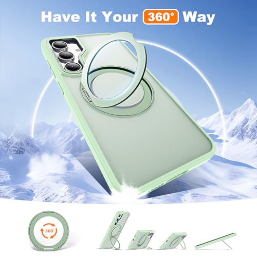 Image of for Samsung Galaxy S24 FE Case with 360 Rotatable Magnetic Ring Stand Compatible with Mag-Safe Military Protection Shockproof Matte Translucent Phone Cases for S24 FE,Green