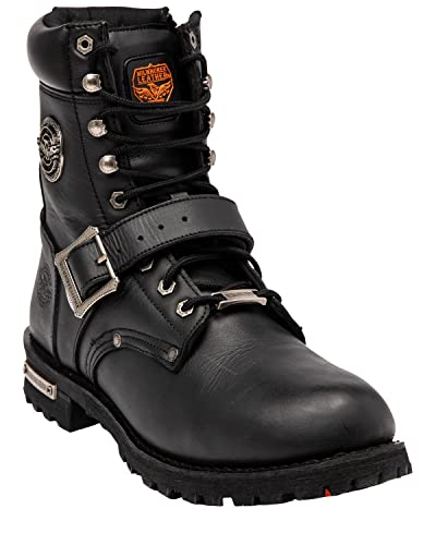 Milwaukee Leather Men's MBM101 Black Leather Lace-Up Engineer Motorcycle Boots w/Buckles and Side Zipper