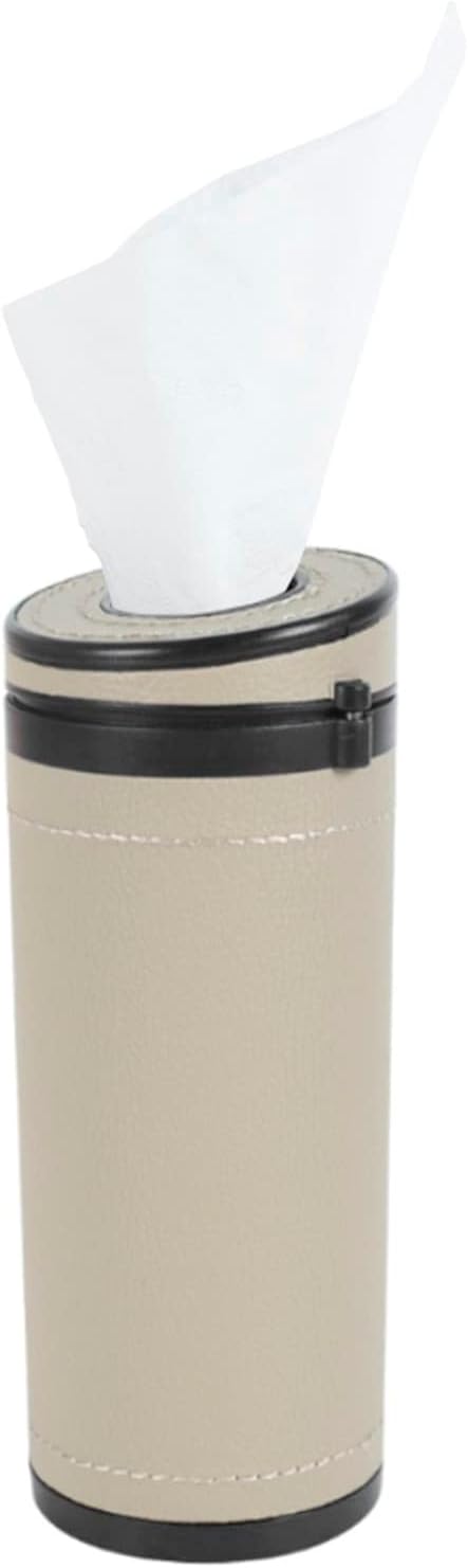 MiOYOOW Car Tissue Holders, Car Cup Holder Tissues Tube Diameter 2.75'' PU Leather Cylinder Tissue Box for Car Bathroom Office Use