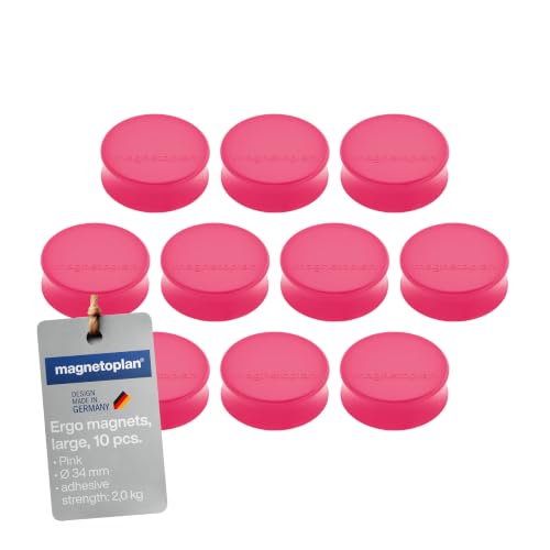 magnetoplan Ergo - Magneti per lavagna bianca, 10 pezzi, 34 x 12,5 mm, colore: Rosa