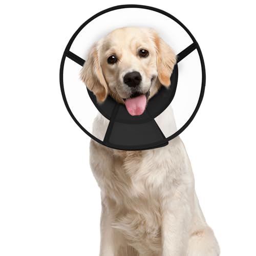 Joypig Dog Cone Collar After Surgery to Stop Licking, with Soft Waterproof Liner, Transparent PVC, for Large Medium Dogs, Elizabeth Neck Recovery Collar ALtermative(L)