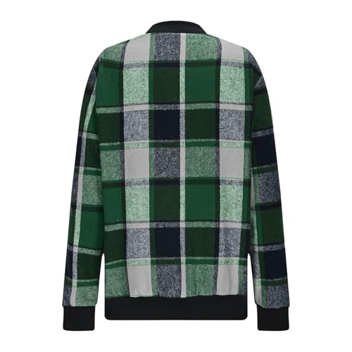 Shackets for Women 2025 Plaid Bomber Jacket Zip Up Long Sleeve Flannel Shirt Jackets Fall Fashion Casual Coat Outerwear4