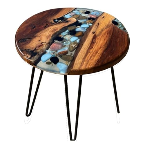 Handmade Resin and Wood Pebble Epoxy Resin Coffee Table with Legs, epoxy end table, living room sidetable (18 inches)