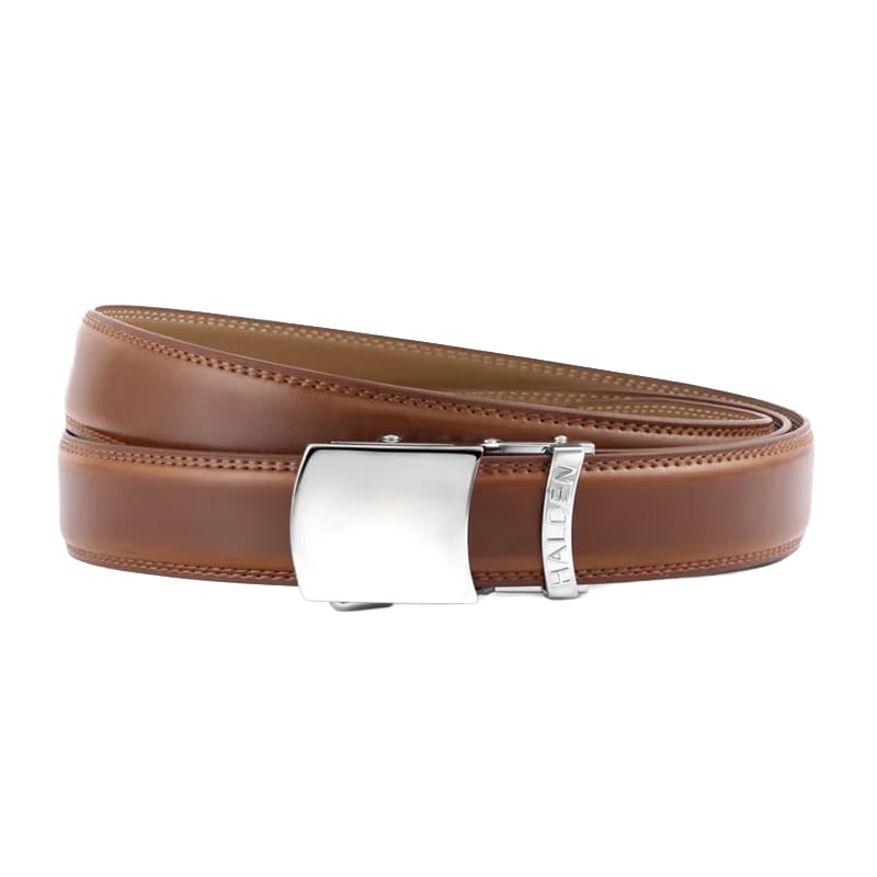 Image of HALDEN BURLEY Belts For Men Leather Original (Free Size Fits Up to 44 Inch Waist) Ratchet Straps, Unique Magnetic Auto-lock Buckle Formal Belts For Men