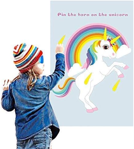 Polka Dot Sky Pin The Horn on The Unicorn Party Games for Families with Kids Party Games Unicorn Rainbow Birthday Party Supplies