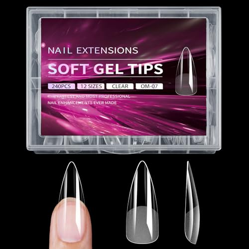 Juego de 240 extensiones de gel transparentes de cobertura completa para manicura con caja de uñas postizas