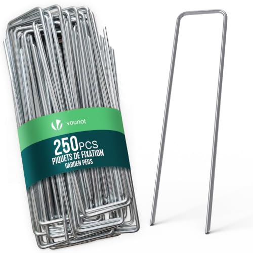 VOUNOT® Lot de 250 Piquets de Fixation en Métal Galvanisé Agrafes de Jardin en Forme de U 150x30mm Ø 3mm pour Toile Paillage Grillage Filet Bâche Gazon Artificiel Tuyaux d’Arrosage