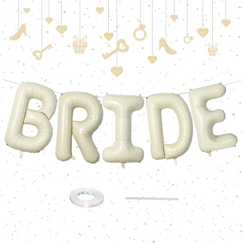 40 Inch Beige BRIDE Balloon for Bachelorette Party Decorations Large Cream White Foil BRIDE Letter Balloons Sign for Bridal Shower Wedding Engagement Bride To Be Party Favors Decor