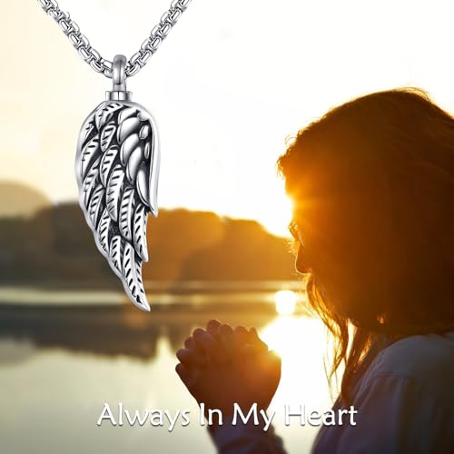925 Sterling Silver Angel Wing Necklace for Women Men Wing Urn Necklace for Ashes Necklace Angel Wing Jewelry Cremation Jewelry2