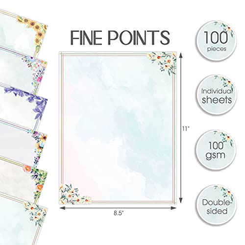 Better Office Products Stationery Paper, 100 Sheets, Floral Letter Writing Stationery, Letter Size 8.5 x 11 inch, 6 Unique Double Sided Designs, 100 Pack - Thumbnail 2