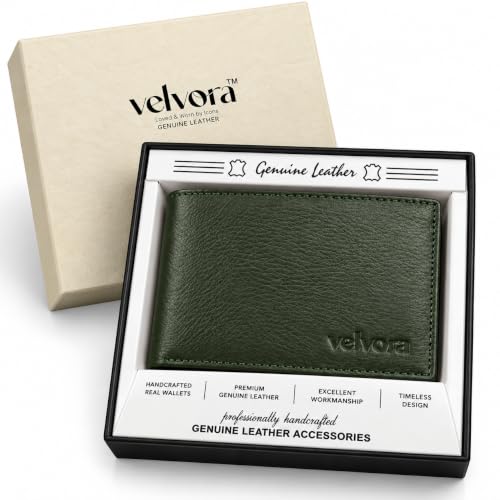 Image of Men's Bifold Wallet, Premium Leather Look Wallet for Men with Multiple Card Slots, Cash Compartment & Compact Slim Design, Stylish Everyday Pocket Wallet - Green