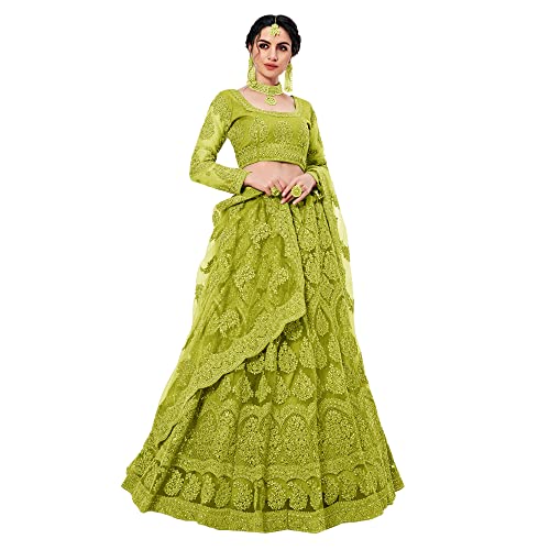 PATLANI Letest Design Women's Lehenga Choli Embroidered Necklace with Stone (Semi-Sewned)