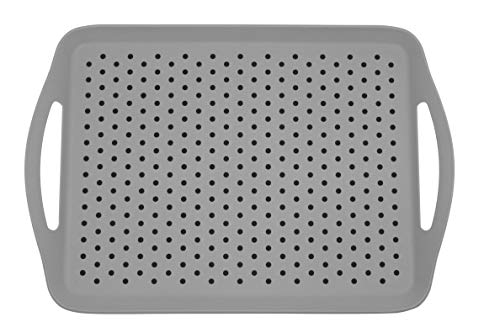ChopMaster Rectangular Anti Slip Serving Tray with Handle (Large, Light Grey)