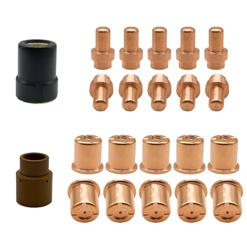 10Pcs PR0016 Electrode, 10Pcs PD0088-12 Flat Nozzle, 1Pc PE0007 Swirl Ring, 1Pc PC0003 Shield Cap for Trafimet CB50 Plasma Cutter Torch Consumables, 22Pcs