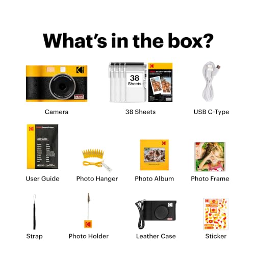 Image of KODAK Mini Shot 2 ERA 4PASS 2-in-1 Instant Camera and Photo Printer (Yellow, Camera + Initial 8 Sheets + 60 Sheets + Accessories) | Bluetooth, iPhone & Android Smartphone Compatible, 13MP Camera, Retake Before Printing, Water, Fingerprint & Fade Resistant