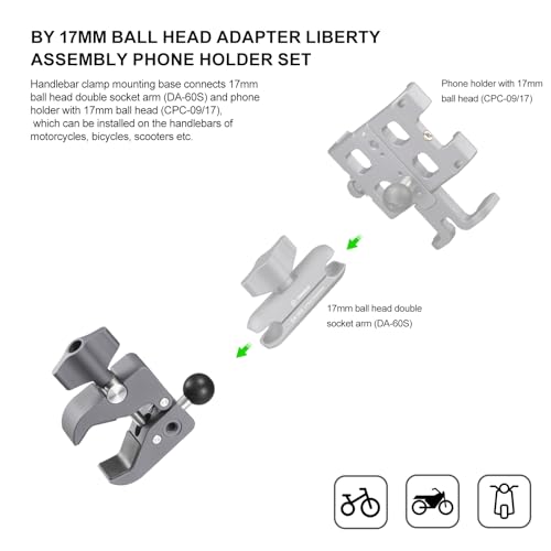 FANAUE Aluminum Handlebar Base Mount Strong Rod Clamp with 17mm Ball Head Adapter for Rails 0.5'' to 2'' Diameter Compatible with Garmin GPS Mounts & Bike Motorcycle Phone Holder with 17mm Ball Socket