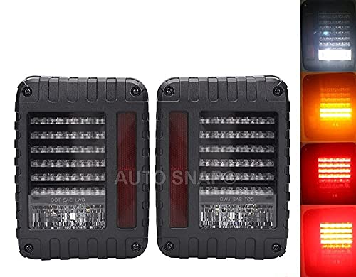 UTO SNAP Car LED Tail Light Rear Light Assemblies Reflector Brake Lamp DRL Daytime Running Lights Turn Signal Compatible With Mahindra Thar 2010-2021 Jeep Wrangler Pack Of 2 type V1 plug and play