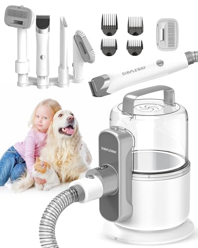 Simple Way Dog Vacuum Grooming Kit for Shedding: Professional Hair Clippers Pet Groomer - Strong Suction Cleaner Deshedding Tool Fur Brush Attachment Trimmer for Home Cat(Matte Grey)