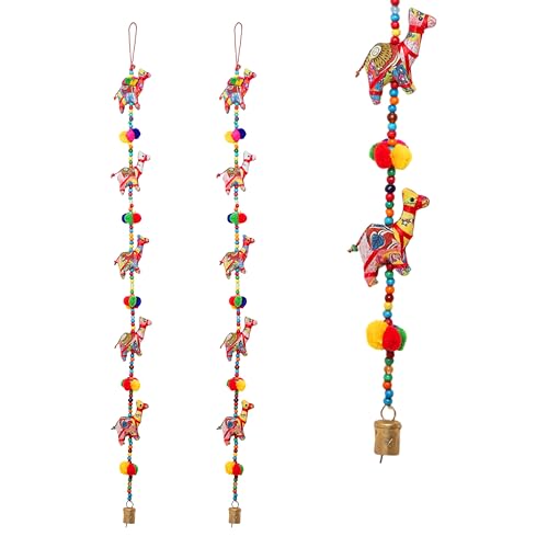 Aditri Creation Set of 2 Door Hanging Colorful Decorative 5 Fabric Camel With Pom Pom String for Festival Indian Traditional Decorations Indoor Wall Bedroom Home New year (Size:-33")(Multicolor)