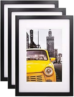 EGOFINE A3 Photo Frames Black Set of 3 - Solid Wood Frames with Acrylic Glass Front and Two Mats for Wall Mounting