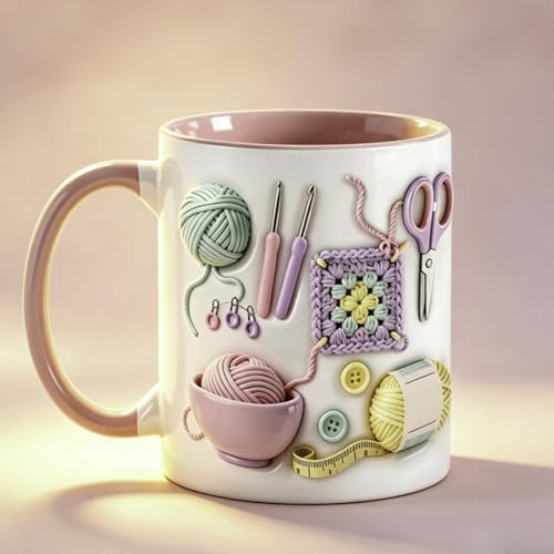 Image of Funny Yarn Lover Mugs for Women, Knitting and Crochet Pattern Mug, Crochet Accessories Ceramic Coffee Mug, Yarn Hooks Knitting Tool Drinking Cup, Crocheting Mugs, Crochets Gift for Crochets Lovers