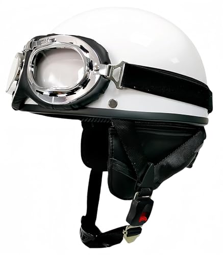 Retro-Motorradhelm, Moped-Helm mit Schutzbrille, Motorrad, Helikopter, Erwachsener, Street-Cruiser-Helm, Retro-Jet-Helm, ECE/DOT-Zulassung A,M57-58CM