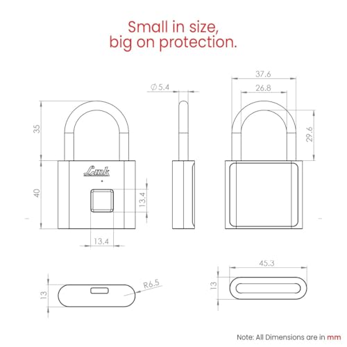 Image of Link Smart Bio-Mini Fingerprint Padlock - Keyless Biometric Lock | Morse Code Emergency Access, Rechargeable Battery, USB-C Backup - for Travel, Gym, Office, Luggage & Home Security-3 Years Warranty