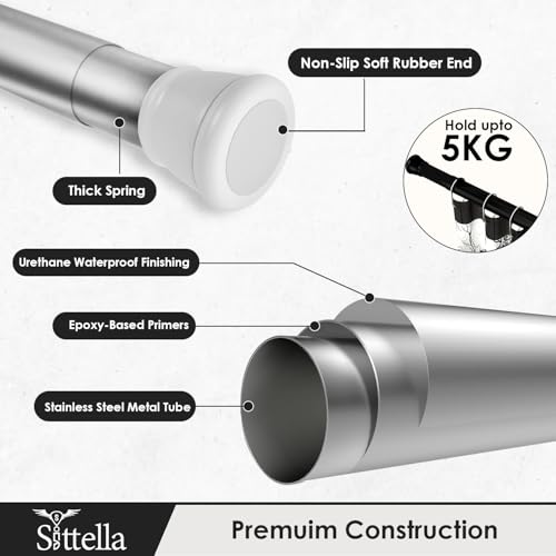 Image of SITTELLA (85Cm To 140Cm) Extendable Shower Curtain Tension Rod Non-Drilling Anti-Skid Spring Pull Rod -Stainless Steel, White-Silver