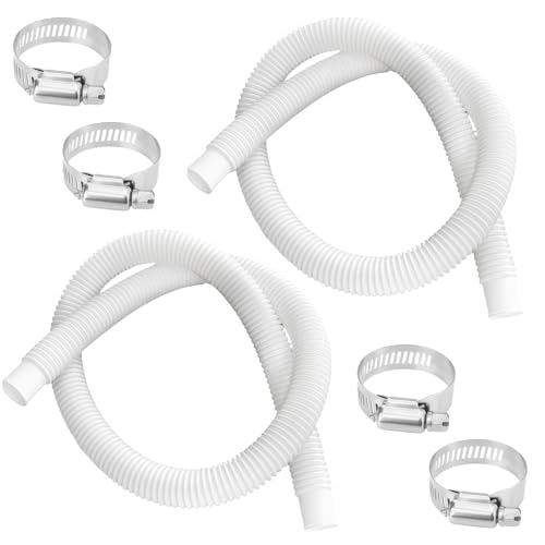 1-1/4 Inch x 3ft Foot Long White Above Ground Pool Flex Connection Hose with 2 Metal Clamps for Pump 330 GPH, 530 GPH, and 1,000 GPH Compatible with Intex Coleman Summer Waves Pool Skimmer (2)
