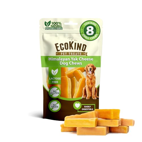 EcoKind Yak Cheese Himalayan Dog Chews Yak Chews for Small Dogs Long Lasting Bone for Aggressive Chewers Only 3 Ingredients Natural High Protein Treats No Additives Lactose Free Small - 8 Chews