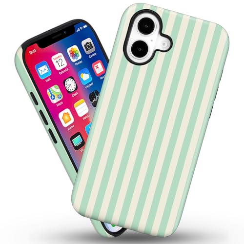 flewfun Magnetic for iPhone 17 Case Cute Stripes Phone Case, Shockproof Slim TPU and Hard PC Protective Phone Cover Compatible with MagSafe Designed for Women Girls, Light Green by flewfun - Used condition - Image 3