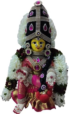 Miniatura 1 de Modern Designs 's Varalakshmi Ammavaru Ídolo rosa y dorado Sari decorativo (12 pulgadas) Navarathri Golu Doll, Navarathri Golu Set, Varalakshmi Set