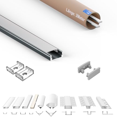 Tivendis LED Aluminium Profil 2m Set 6-teilig milchig | AF Aluprofil für LED streifen bis 12 mm 2er SET