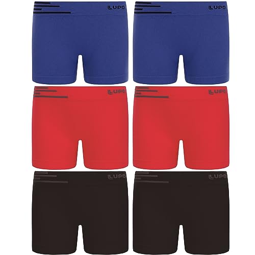 Kit 06 Cuecas Lupo Boxer Infantil Meninos | 2 Azul Náutico - 2 Vermelho - 2 Preto | G