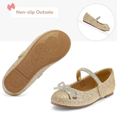 K KomForme Girl's Bow Mary Jane Dress Shoes Ballet Princess Flats with Rhinestone Strap for Party Wedding School, Toddler/Little Kid/Big Kid2